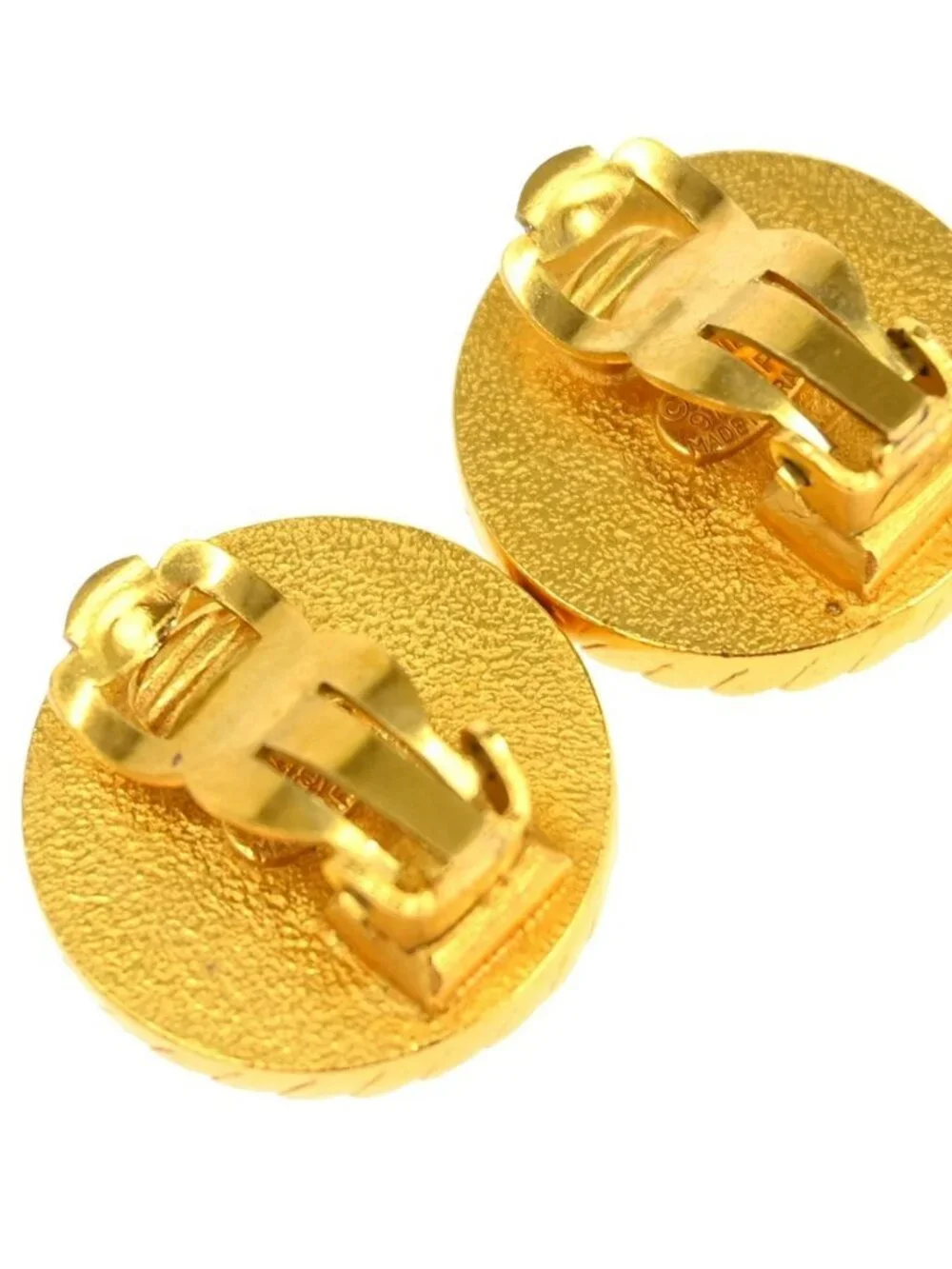 Chanel Button Earrings Clip-On Black Gold 97P NQ06212